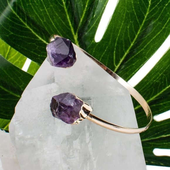 Amethyst Crystal Jewelry, Rough Crystal, Gold Bangle Bracelet,  Gift for Her - Picture 8 of 9